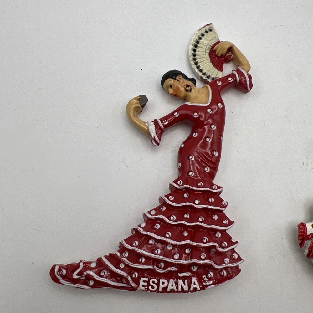 Lot of 2 Spain Flamenco Dancer Fridge Magnets Souvenirs 3D Resin España